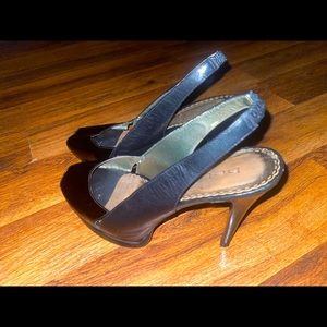Size 6B Bebe black slingback metallic pumps